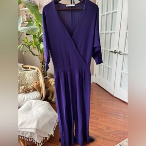 Zara Deep Blue V-Neck Long Sleeved Jumpsuit - Size M